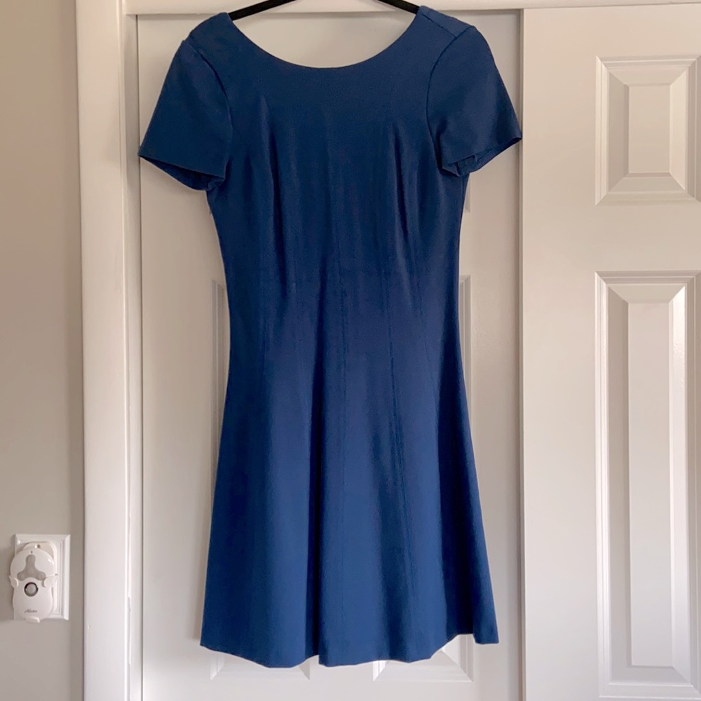 Short sleeved fit and flare blue dress